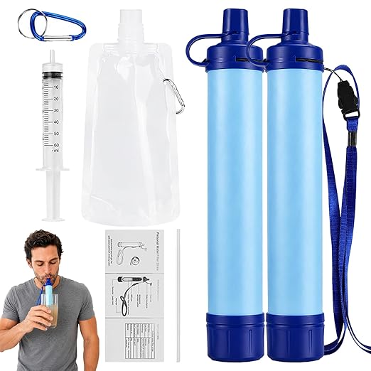 Emergency Water Filter Straw, Portable, Lightweight, for Hiking, Camping, Travel (2PCS)
