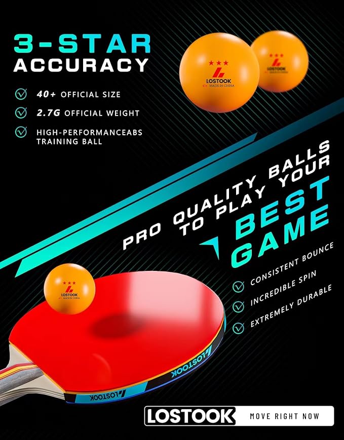 Professional Ping Pong Paddles Set of 2/4 with Table Tennis Rackets and 3 Star Balls, Portable Ping Pong Table Net with Clamps for Any Table, Home/Outdoor Games