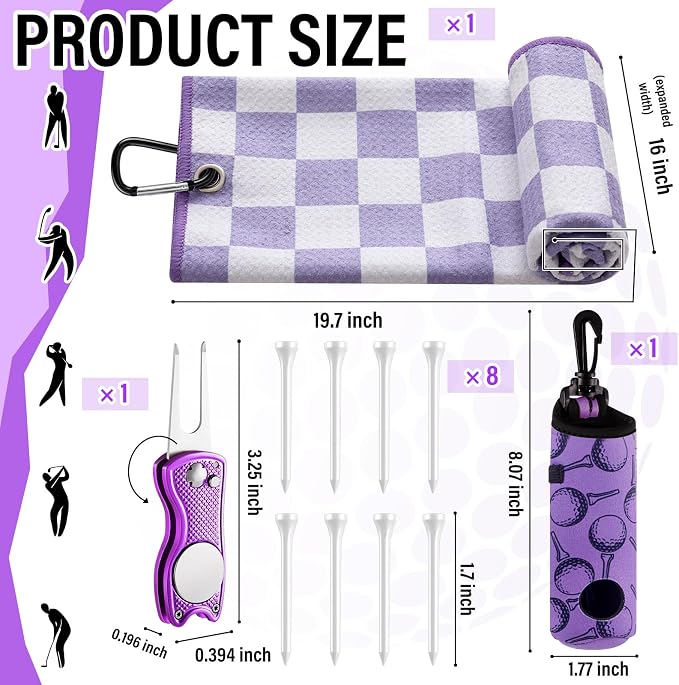 Liliful 12 Pcs Golf Accessories Kit, Include Golf Ball Bag with Hook Towel Tees Magnetic Ball Marker Divot Tool Cleaner Brush for Women Man Gifts