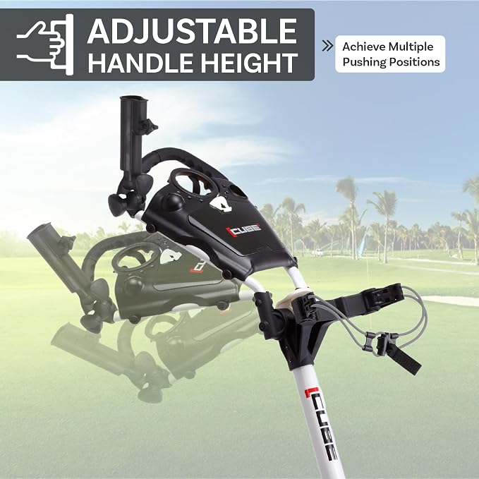 CUBE CART 3-Wheel Golf Push Cart – Ultra-Compact 14.5 lb Folding Golf Trolley, Two-Step Fold, Adjustable Handle, Foot Brake, Umbrella Holder & Built-in Storage