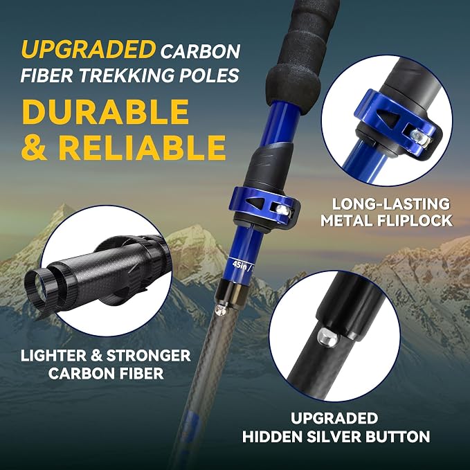 Carbon Fiber Trekking Poles - Lightweight Collapsible Hiking Poles, 2 PCS Nordic Hiking Sticks for Travel, Backpacking Walking Sticks for Men, Women, Seniors with Cork Grip & Quick-Lock System