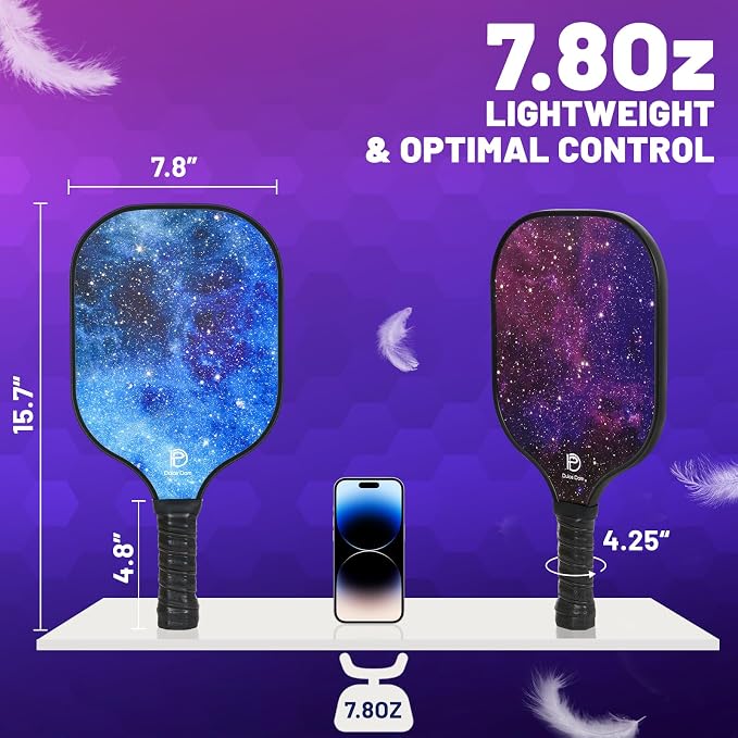 Dulce DOM Pickleball Paddles Set of 2/4 - USAPA Approved, 4 Indoor Outdoor Pickleball Balls, Fiberglass Surface Paddle Racket with Cover Bag, Ideal Training Equipment Gift for Men & Women
