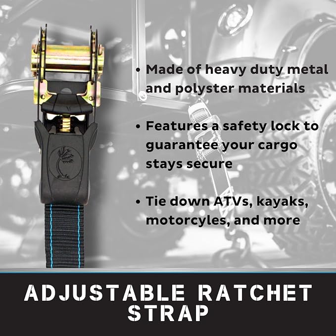 Tie Down 1 inch x 15 ft Black Ratchet Strap, 4-Pack Kit - 1823 lbs. Breaking Load Limit