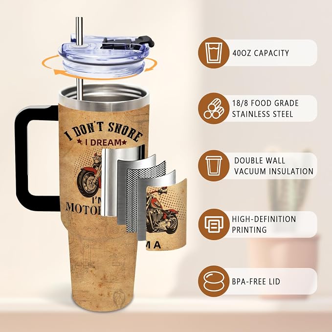 DUUV Motorcycle Tumbler 40oz, Insulated Motorcycle Gift for Man | Motorcycles Riders Cup Leakproof, Motorcycles Coffee Mug, Birthday Christmas Ideal Gifts for Motorcycle Lovers Man, 1 Pack