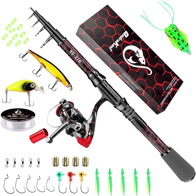 Fishing Rod and Reel Combo, Carbon Fiber Telescopic Portable Travel Fishing Pole for Freshwater and Saltwater, 8.95FT