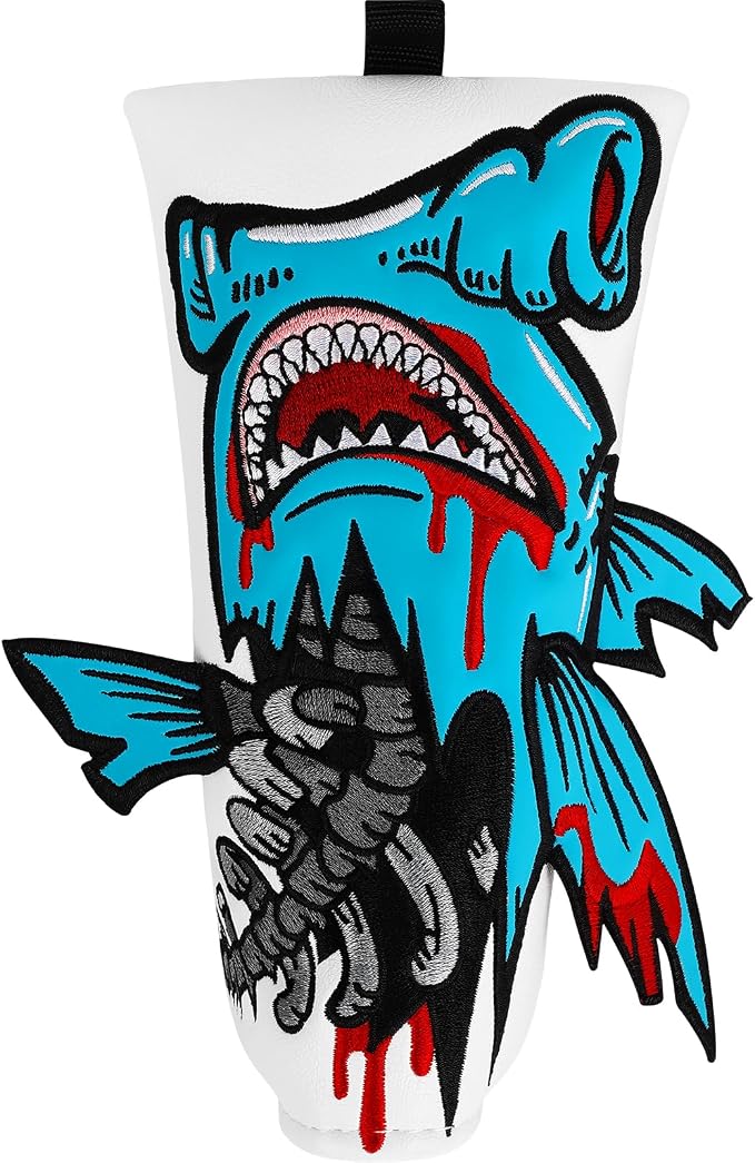 Big Crazy Golf Head Covers, Golf Club Covers Funny, Driver Headcovers, Golf Club Covers, Fairway Woods Head Covers, Hybrids Headcover, Putter Cover with Soft Lining for Golf Gift Hammerhead Sharks
