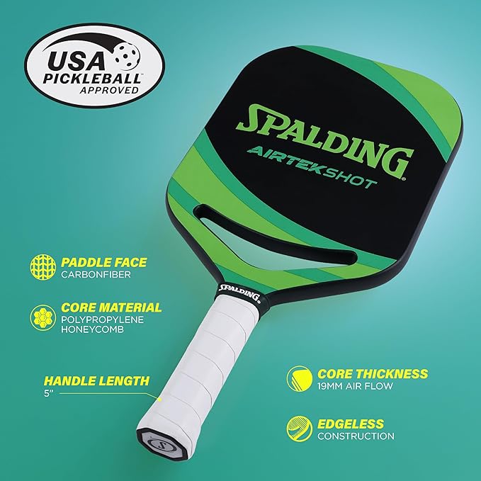 Spalding - Airtek Shot Pickleball Paddle, Airflow Carbon Fiber Face, Lightweight High-Performance Paddle for Power and Control, Durable Comfort Grip, Professional Pickleball Racket