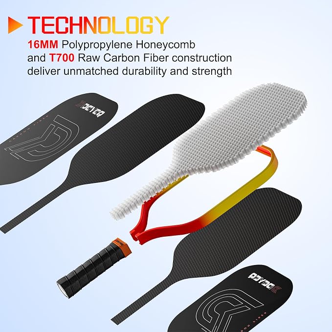 DGYGQ Pickleball Paddles with Polypropylene Honeycomb Core, T700SC Power Carbon Fiber Pickleball Paddle, Increased Power for Ultimate Spin & Consistency