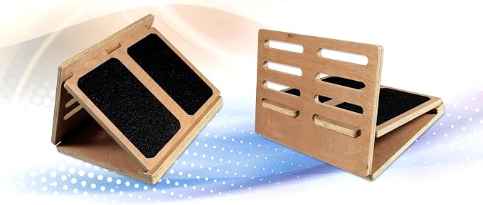 Adjustable Wood Slant Board — with Carry Bag — Calf Stretcher Board — Folds Flat — 4 Angles: 12°, 22°,32°, 42° — Non-Slip Rubber Bottom — Stainless Steel Hinges