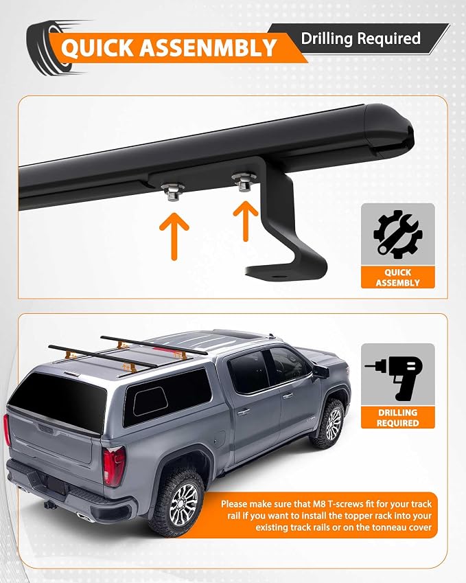 MELIPRON 50" Truck Cap & Topper Ladder Roof Rack Adjustable Van Rack for Kayak Canoe Lumber Pipe(Max Load 500lbs)