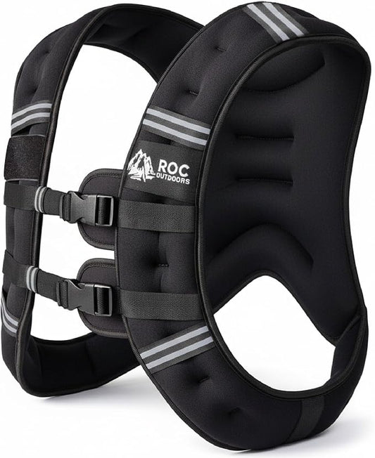 Roc Outdoors Weighted Vest W/ Rub-Free Technology for Woman and Men, 5lb/10lb/15lb/20lb/30lb Weight Vest with Reflective Stripe for Workout, Strength Training, Running, Walking, Fitness, Weight Training, Weight Loss, Weightlifting