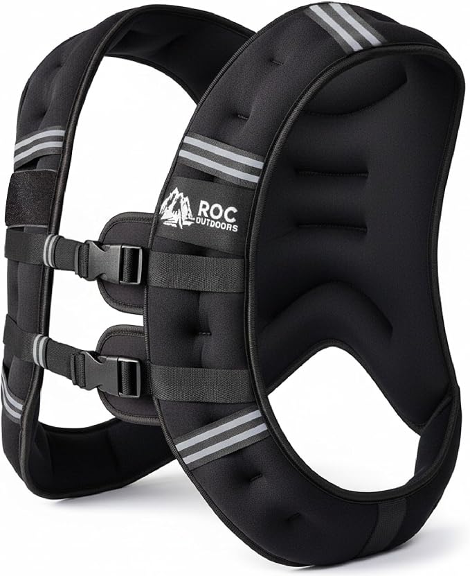 Roc Outdoors Weighted Vest W/ Rub-Free Technology for Woman and Men, 5lb/10lb/15lb/20lb/30lb Weight Vest with Reflective Stripe for Workout, Strength Training, Running, Walking, Fitness, Weight Training, Weight Loss, Weightlifting