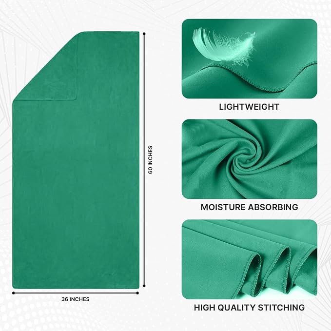 Wet Work 3 Extra Large Towels (60”x36”), Highly Absorbent Microfiber, Quick Dry, Lightweight & Ultrasoft, Perfect for Bath, Beach, Travel, Yoga, Lint Free Microfiber Towels for Body