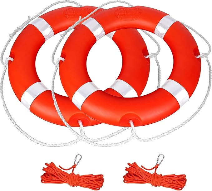 Life Ring for Boating Safety - 23" and 28" Boat Safety Throw Rings with Reflective Strip and Grab Lines