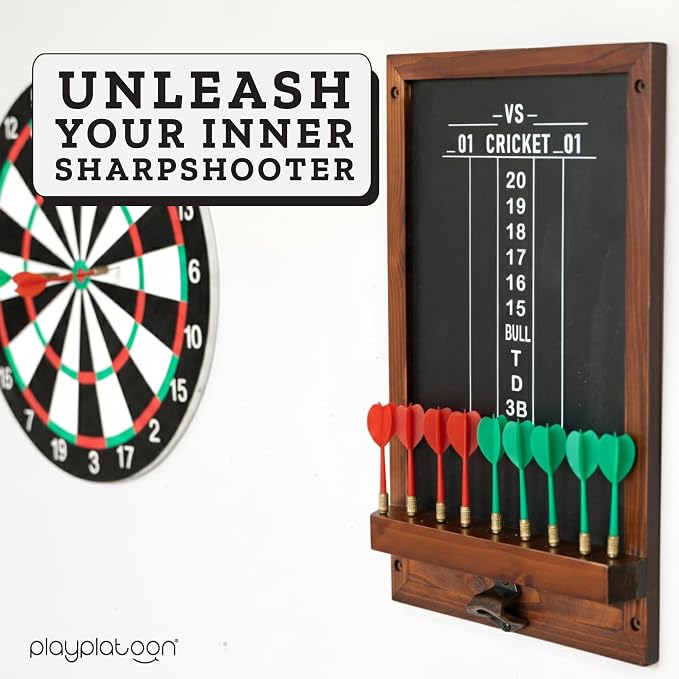 Play Platoon Dart Scoreboard & Darts Holder Wall Mount - Wood Score Board, Professional Darts Accessories, Dart Holder