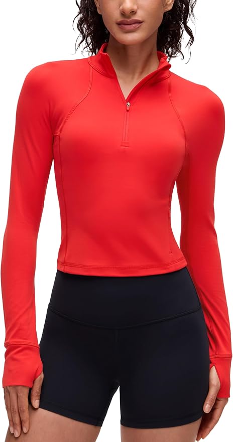 CRZ YOGA Butterluxe Half Zip Long Sleeve Shirts for Women - Workout Athletic Yoga Tops Crop Collared Quarter Zipper T-Shirt