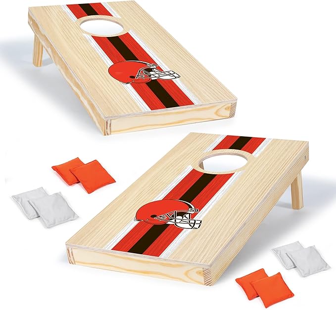 NFL Football Portable Size 1' x 2' Solid Wood Cornhole Set with Direct Print HD Team Graphics – Travel Size