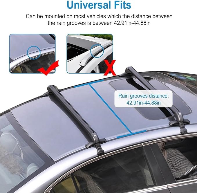 TeqHome Universal Roof Rack Cross Bars, 43-inch Aluminum Lockable Car Top Crossbars with Anti-Theft Lock, Adjustable Window Frame for Bare Roof Kayak Bike Rooftop Cargo Carrier Luggage 165 LBS Load