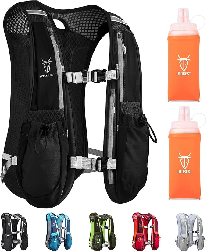 UTOBEST Running Vest, 5L Hydration Vest Lightweight, Breathable and Sweatproof Running Backpack, Adjustable Running Hydration Vest for Trail Running Marathon Race Jogging Cycling