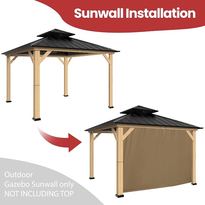 Coastshade Gazebo Pergola Canopy Panel Sidewalls Replacement 8ft Gazebo Pergola Privacy Panels Sidewall for Gazebos with 10Curtain Rings &10Rail Hooks, Khaki