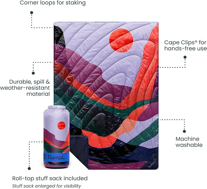 Rumpl Original Puffy 1-Person Blanket for Camping and Outdoors, Valley Dusk