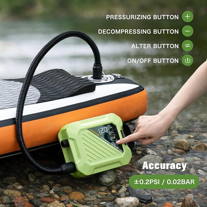 Paddle Board Electric Pump 20PSI High Pressure Rechargeable SUP Air Pump, Intelligent Dual Stage Inflation & Deflation,Auto-Off for Stand Up Paddle Boards,Surfing Kite, Tent