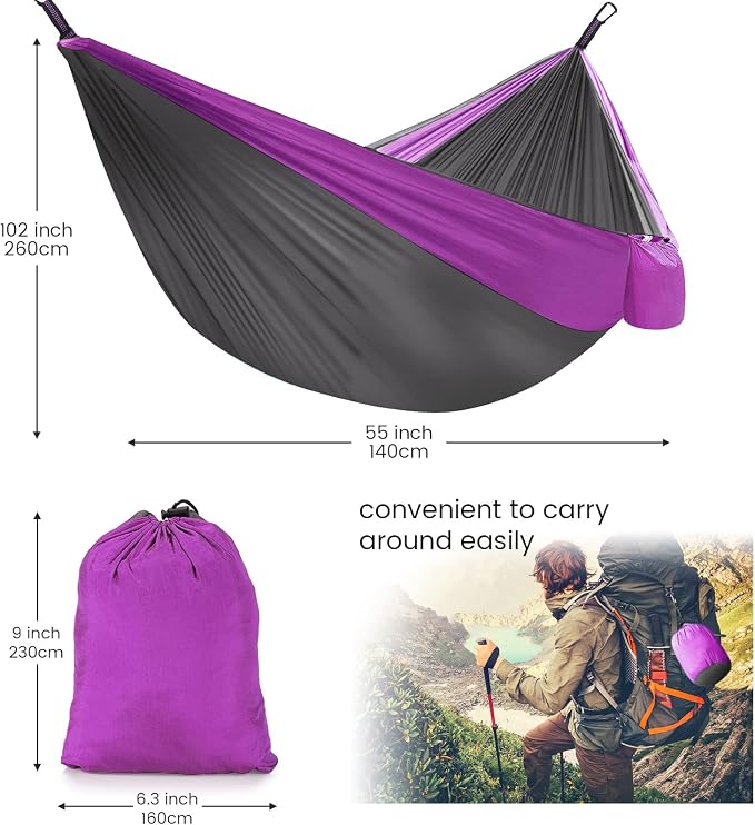 Camping Hammock with Mosquito Net & Rain Fly Tent Tarp & Tree Straps Portable Strong Nylon Hammock Parachute Tent w/Storage Bag for Camping Hiking Backyard Outdoor Backpacking Travel