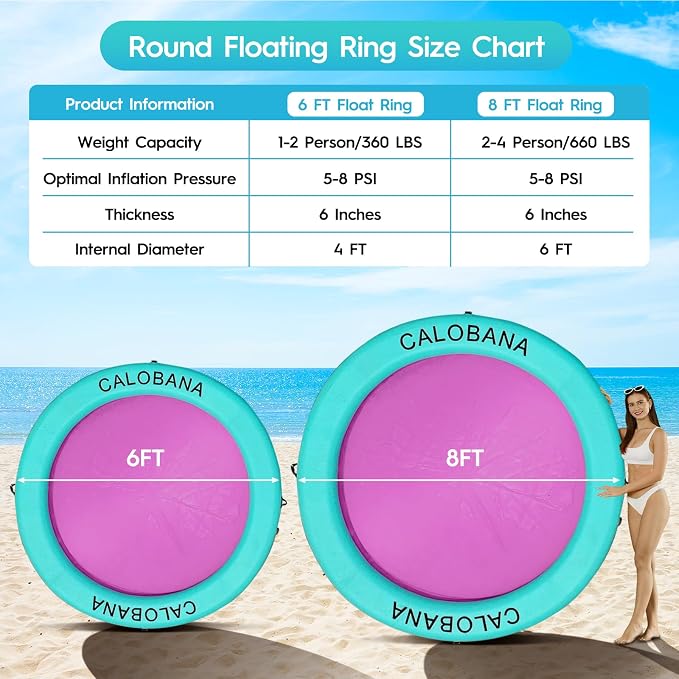 CALOBANA Round Floating Ring Inflatable Water Hammock Heavy Duty River Floats Lake Raft for Adults Tanning Pool Lounger Float Island Platform Pad Mat for Party