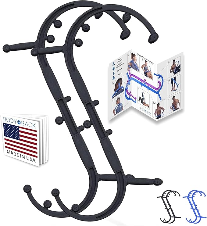 Body Back Buddy Elite FSA Eligible Trigger Point Massage Tool, Neck and Back Massager Handheld, Manual Self Massager, Massage Cane, Muscle Knot Remover with Instructions, 2-Pack Bundle (Black)