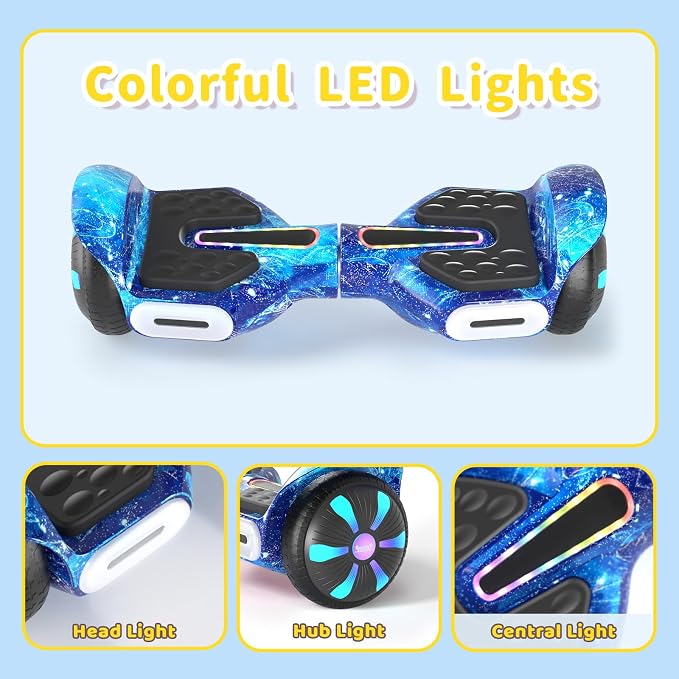 SIMATE 6.5" Scooter, Bluetooth Music Speaker and LED Light, Top 8.5mph & 8.5 Miles Range Power by Dual 250W Motor, Gifts for Kids Adults Boys, for All Ages