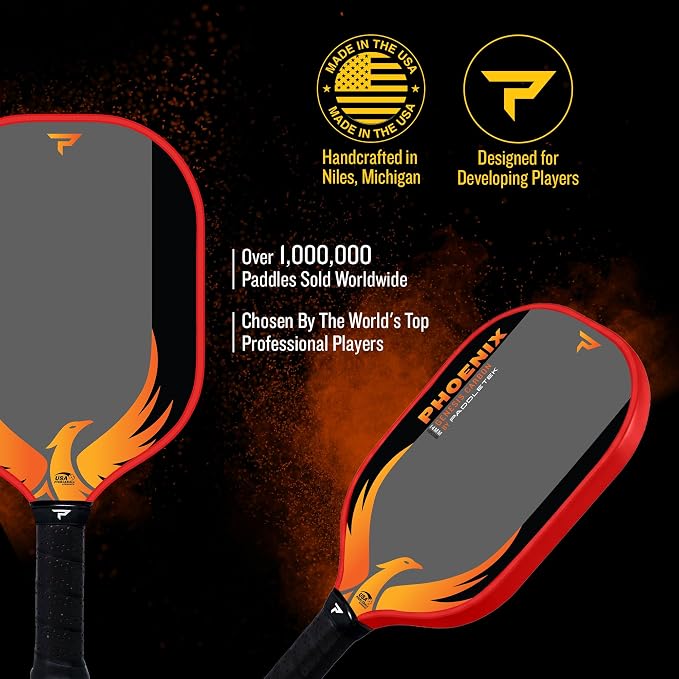 Paddletek Phoenix Genesis Carbon 14mm Pickleball Paddle – Textured Carbon Fiber Pickleball Paddle with Polypropylene Honeycomb Core – USAPA Approved – Balanced All-Court Performance – 5.25" Handle