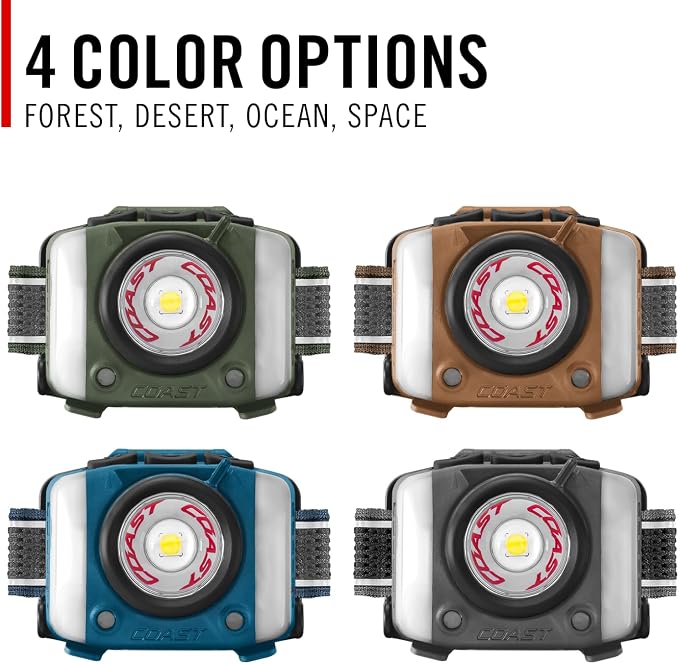 Coast FL97R Voice-Controlled 1200 Lumen Rechargeable LED Headlamp with Pure Beam Spot & Flood, ARC Lighting, Red & Green Color Modes, Glide Focus Radial Arm Dial and USB-C Charge Port, Desert