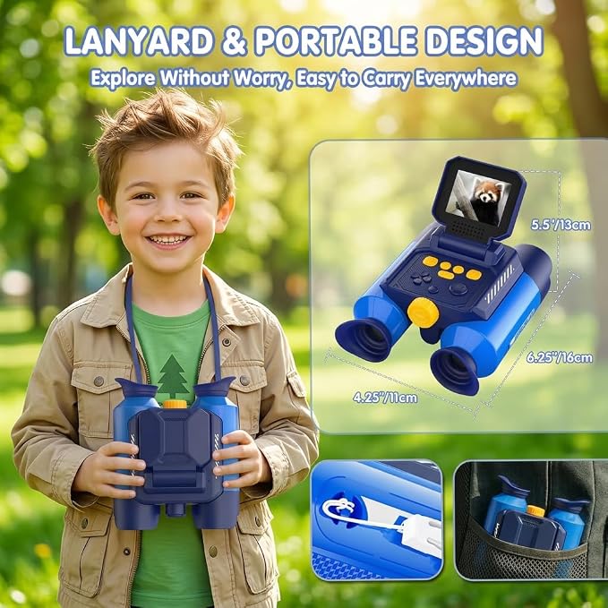 Kids Binoculars with Night Vision Camera, 10X Zoom Digital Adventures Telescope with 2.4" IPS Screen, Nature Explorer STEM Toys for Bird Watching Camping, Gifts for Boys Girls Age 4-12 - Azure