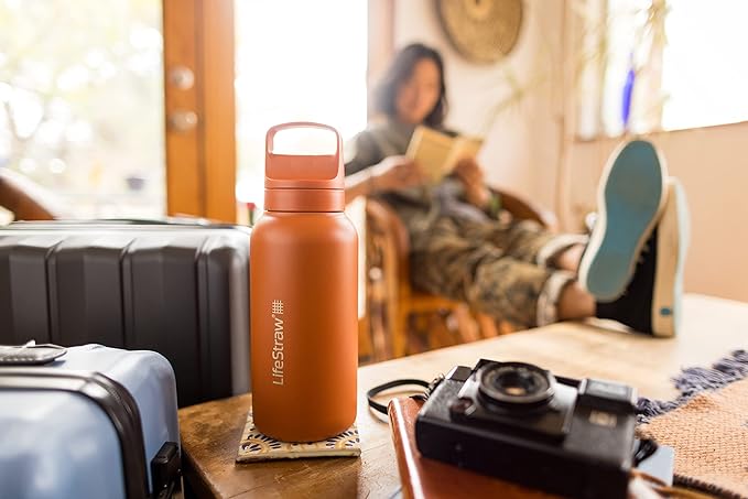 LifeStraw Go Series — Insulated Stainless Steel Water Filter Bottle for Travel and Everyday Use removes Bacteria, Parasites and Microplastics, Improves Taste, 1L, Icelandic Blue