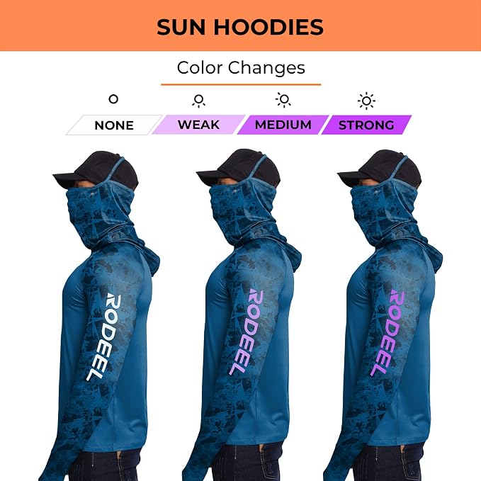 Rodeel Men's UPF 50+ Performance Fishing Hoodie, Long Sleeve Sun Protection Athletic Quick-Dry Breathable T-Shirt