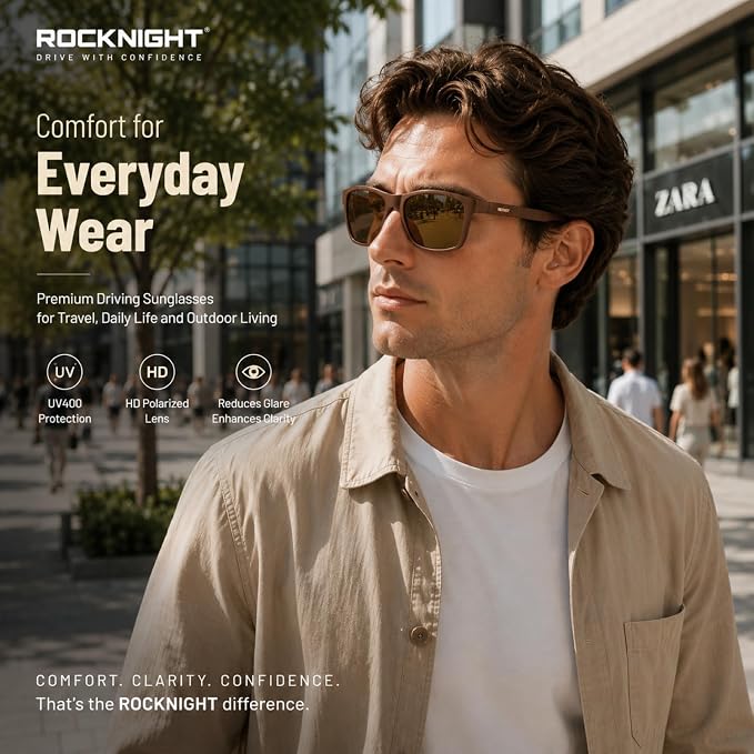 ROCKNIGHT Polarized Driving Sunglasses with Spring Hinges