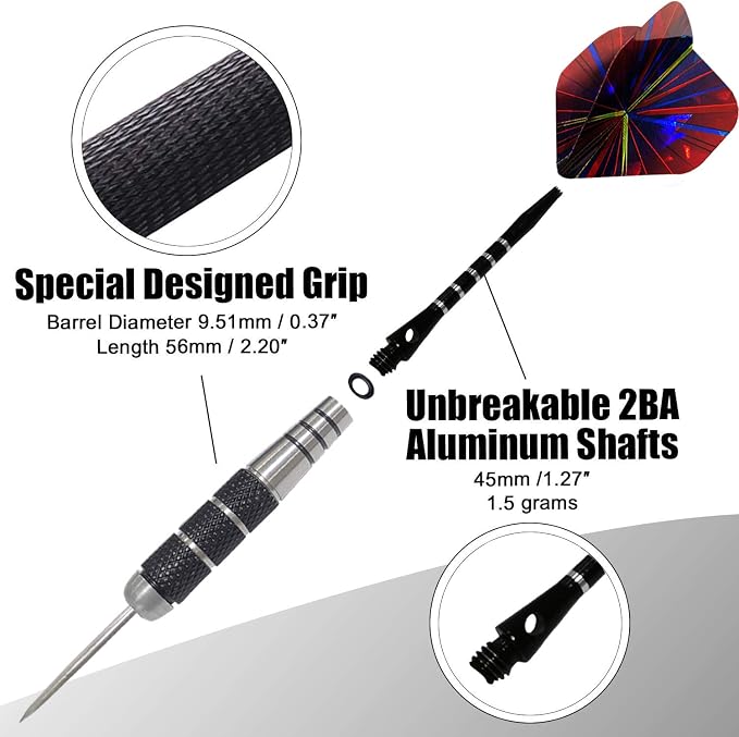 WINSDART Darts Metal Tip Set Professional Metal Darts for Dartboard Steel Tip Darts with Nonslip Iron Barrel Aluminum Dart Shafts,Extra Flights,Dart Sharpener,Gift Box