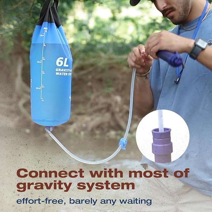 Membrane Solutions S2 Detachable Water Filter Straw (Pack of 5) with 23oz Collapsible Squeezable Water Pouch (Set of 6)