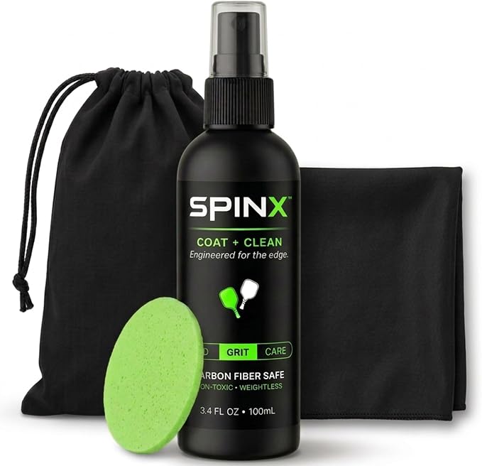 SPINX Carbon Fiber Pickleball Paddle Cleaner Spray — Coat + Clean Kit — Patented Mesoporous Surface Technology Preserves Grit & Spin, Non-Abrasive Alternative to Paddle Erasers, Lab Tested, 100mL | Low-VOC, Alcohol-free