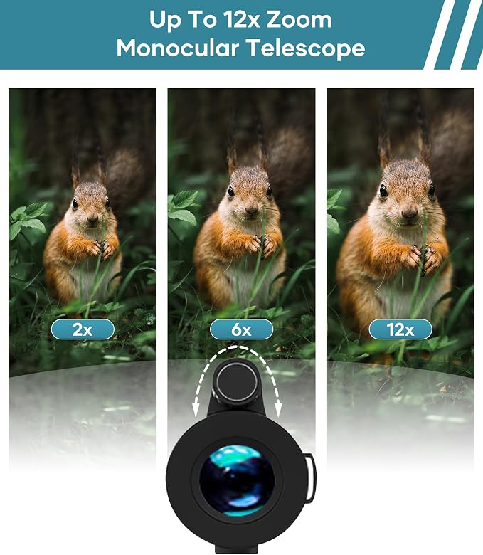 Monocular Telescope 12X60 HD High Power with Smartphone Adapter Tripod,Larger Vision Monoculars for Adults with BAK4 Prism & FMC Lens, Suitable for Bird Watching Hunting Hiking Camping Wildlife-Green