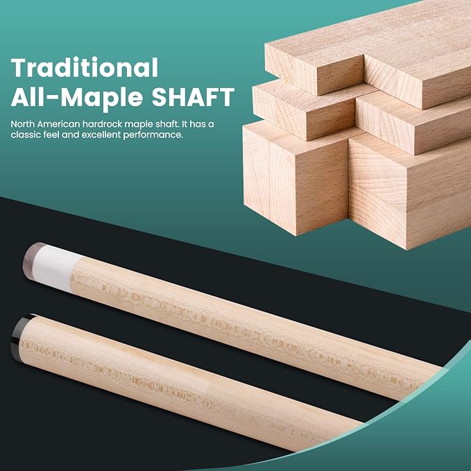 Pool Cue Kit - Stained Maple 58 Inch Pool Stick with Hard Case and Accessories for Billiards Enthusiasts