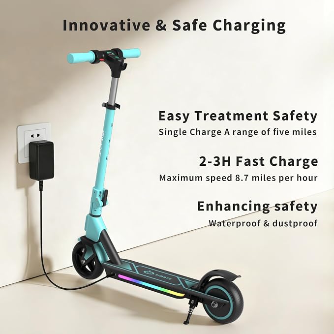 SIMATE Electric Scooter for Kids Ages 6-14, 3 Adjustable Heights 34"/37"/39", LED Display & Colorful Lights, Foldable Kids Electric Scooter, 8.7 MPH Safe Speed, Gifts for Boys Girls
