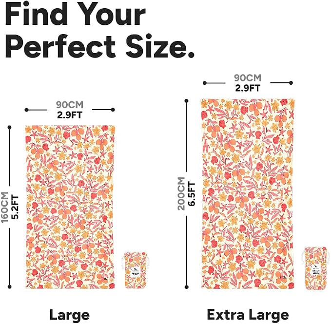 Dock & Bay Beach Towel - Quick Dry, Sand Free - Compact, Lightweight - 100% Recycled - Includes Bag - Tangerine Tide - Large (160x90cm, 63x35)