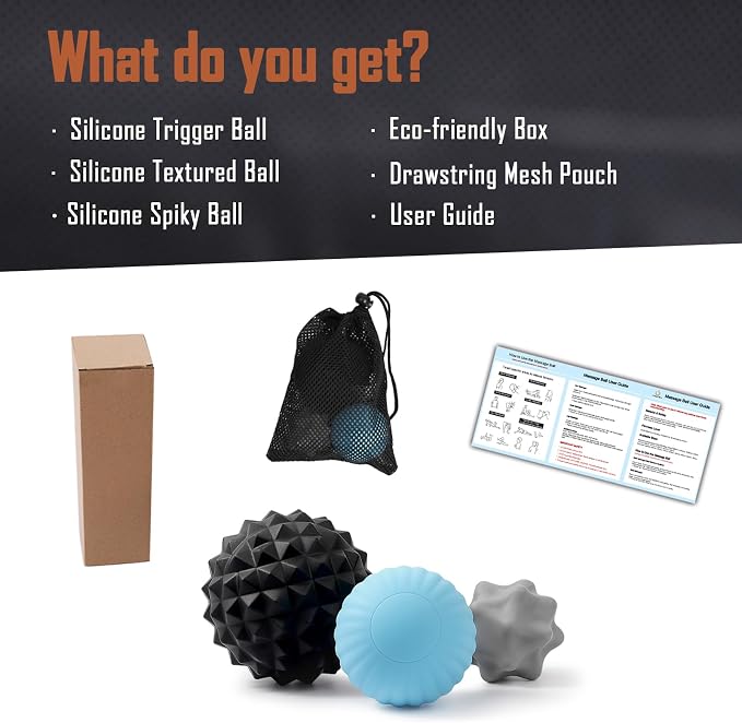 3-Piece Silicone Massage Ball Set for Deep Tissue and Trigger Points - Lacrosse Massage Balls for Myofascial Release, Muscle Knots & Plantar Fasciitis (Silicone Muscle Relief Set)