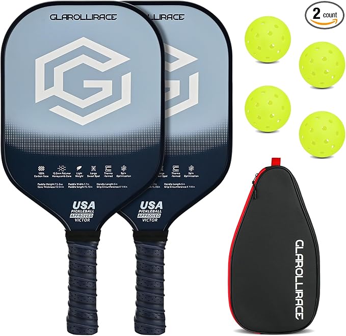 Pickleball Paddles Set of 2 | 4 Pickleball Rackets, USAPA Approved Pickleball Set, Fiberglass | Carbon Fiber Surface & 13 mm PP Honeycomb Core,4 Indoor & Outdoor Pickle Balls