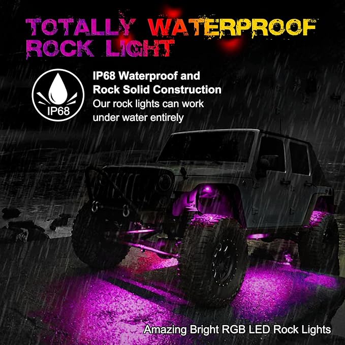 OFFROADTOWN RGB LED Rock Lights Kit 8 pods Underglow Multicolor Neon Light Pod with Bluetooth App Control IP68 Exterior Wheel Well Light for Pickup Tundra Dodge GMC UTV Truck