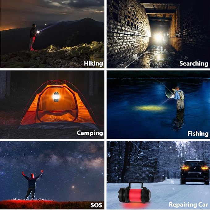 BOBKID 2 Pack Camping Lantern, Outdoor LED Camping Light, Rechargeable Flashlights with 1000LM, 6 Modes, IPX5 Waterproof Portable Emergency Camp Light for Hurricane Survival - Black