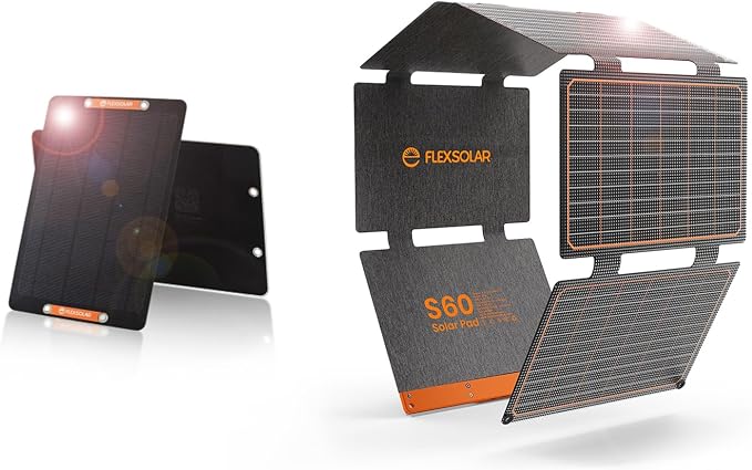 2pcs USB Solar Panel 6W 5V Monocrystalline Mini Solar Panels with USB 2.0 and 60W Foldable Solar Panel with USB-C PD3.0 / USB-A QC3.0 / DC 20-28V Port for Power Station