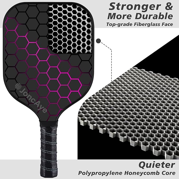 JoncAye Pickleball Paddles Set of 4 or 2, USAPA Approved Fiberglass Rackets with Outdoor Indoor Balls, Bag, Overgrip, Lightweight for Family, Professional Equipment for Beginners Intermediate