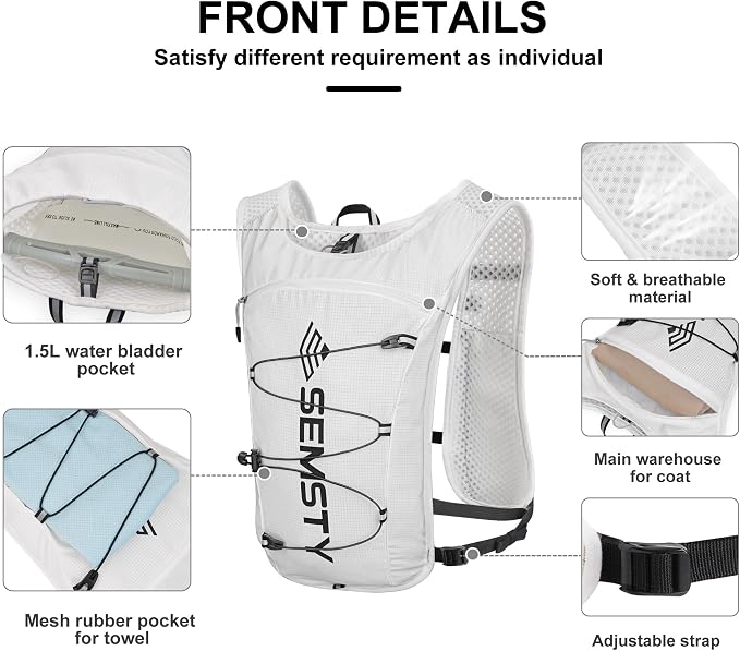 Running Hydration Vest 5L,Running Vest Pack with 1.5L Water Bladder,Lightweight Water Backpack for Hiking Running Cycling